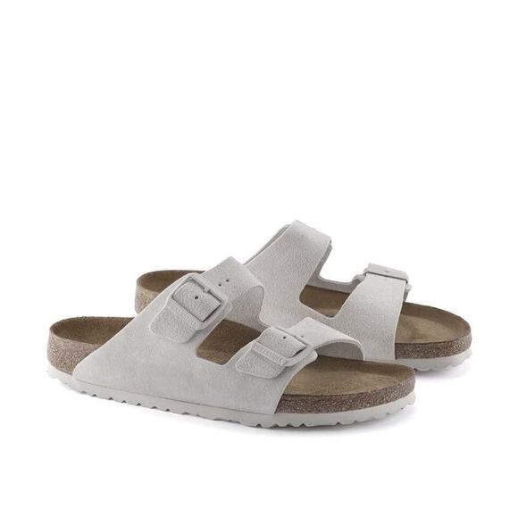 Birkenstock Arizona Soft Footbed Suede Sandal - 37 Us 6-6.5 Antique White - Picture 1 of 5
